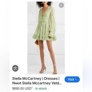 Authentic Stella McCartney Floral Green Smocked Women’s Midi Dress- wear one